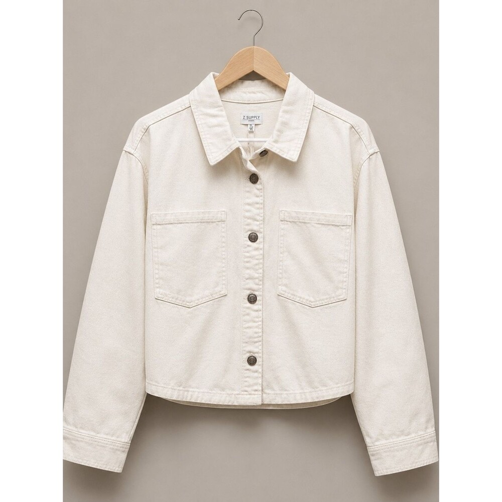 Z Supply Women's Cropped Cream Denim Jacket Sz XL - NWT - Picture 3 of 8